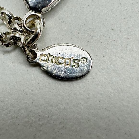 Chico's Layered Hammered Disc Rhinestone Silver Long Necklace ✨ - Picture 4 of 10